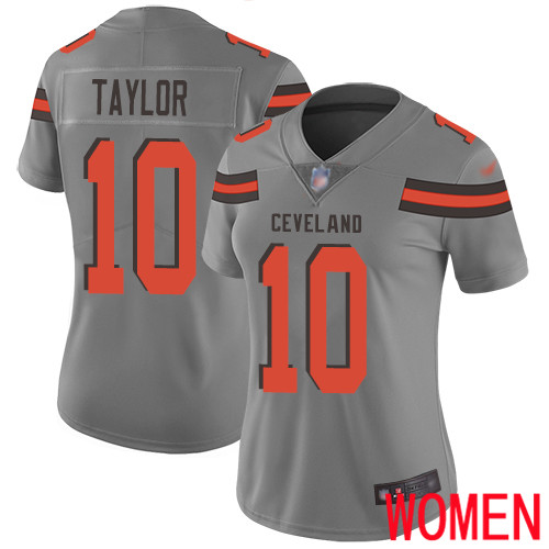Cleveland Browns Taywan Taylor Women Gray Limited Jersey #10 NFL Football Inverted Legend->women nfl jersey->Women Jersey